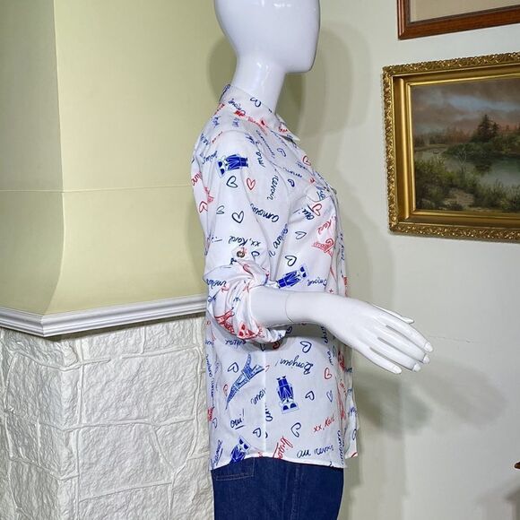 Karl Lagerfeld Paris Amour Red White &Blue Button Down Shirt - Picture 7 of 14